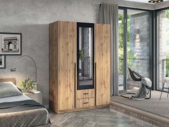 LYON třídveřová šatní skříň se zrcadlem, dub Apalačský / antracit