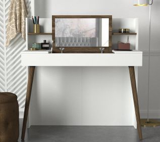 Toaletní stolek s panelem a zrcadlem PEDRO bílá/ořech