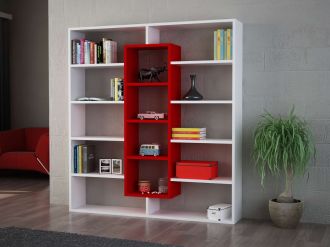 BULDAN designová knihovna, bílá/červená