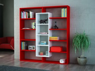 BULDAN designová knihovna, červená/bílá