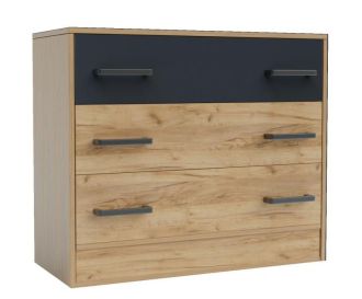 Komoda se 3 zásuvkami BOXBY dub kraft zlatý/grafit šedý