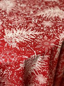 Vánoční ubrus 130x190 CM bílé větvičky / vločky na červeném podkladu