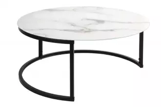 Konferenční stolek ELEGANCE BLACK 80 CM bílý mramorový vzhled