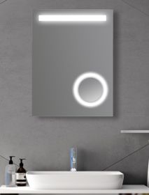 Zrcadlo LUNA 60x80 CM s LED podsvíceným pruhem a kosmetickým zrcátkem