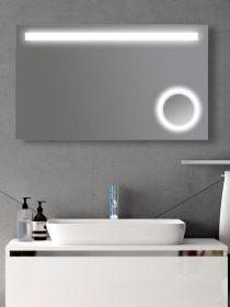 Zrcadlo LUNA 120x70 CM s LED podsvíceným pruhem a kosmetickým zrcátkem