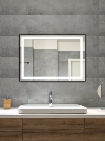 Zrcadlo STARLIGHT BLACK 100x70 CM s LED podsvícením po celém obvodu v černém kovovém rámu