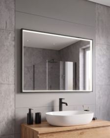Zrcadlo VERONA 60x80 CM s LED podsvícením po celém obvodu v černém hliníkovém rámu