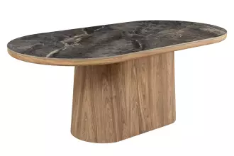 Jídelní stůl UNIQUE 200 CM šedý mramor/dýha ořech