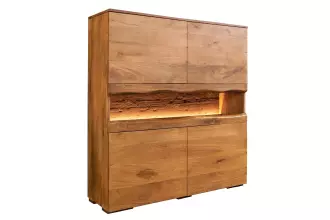 Vysoká komoda GRAND s LED osvětlením 120 CM hnědá masiv mango Vysoká komoda GRAND s LED osvětlením 120 CM hnědá masiv mango