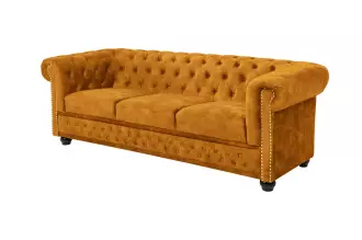 Pohovka CHESTERFIELD 3M 205 CM tmavě žlutá samet