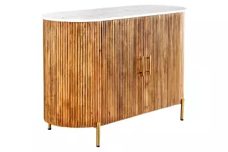 Komoda TRES CHIC 105 CM bílá/přírodní mramor/masiv mango