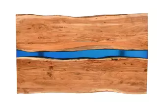 Jídelní stůl LIQUID 160 CM masiv akácie/modrý epoxidový pás