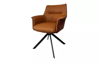 2SET jídelní židle LE GRAND 180° koňakově hnědá/černá pravá kůže/texturovaná tkanina