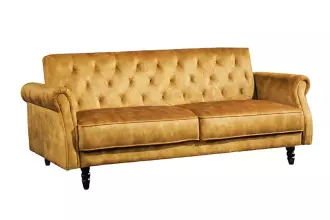 Pohovka MAISON BELLE 220 CM tmavě žlutá samet rozkládací