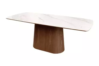 Jídelní stůl UNIQUE II 200 CM bílý mramor/dýha ořech