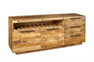 Komoda IRON CRAFT 175 CM masiv mango s policí na víno