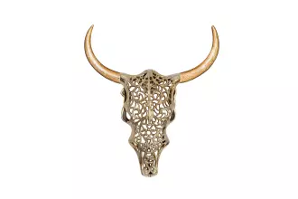 Nástěnná dekorace EXOTIC BULL 60 CM zlatá/masiv mango