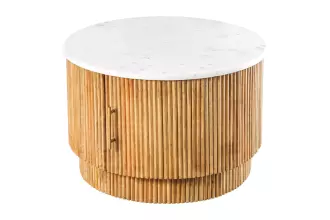 Konferenční stolek TRES CHIC 60 CM bílá/přírodní mramor/masiv mango