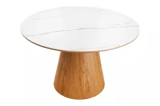 Kulatý jídelní stůl UNIQUE II 120 CM bílý mramor/dýha dub