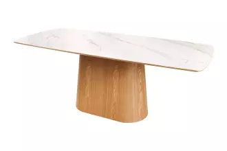 Jídelní stůl UNIQUE II 200 CM bílý mramor/dýha dub
