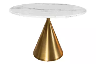 Kulatý jídelní stůl ELEGANCIA 130 CM bílá/zlatá umělý mramor