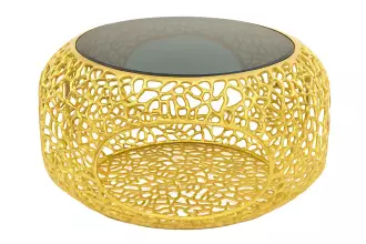 Konferenční stolek LEAF 75 CM zlatý/černé sklo