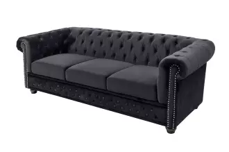 Pohovka CHESTERFIELD 3M 205 CM černá samet