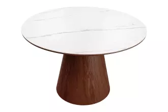 Kulatý jídelní stůl UNIQUE II 120 CM bílý mramor/dýha ořech