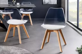 2SET jídelní židle SCANDINAVIA TRANSPARENT průhledná bílá / přírodní